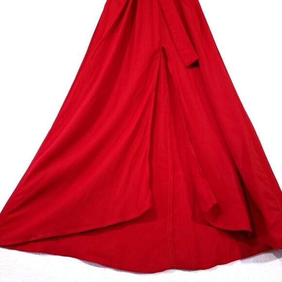 REFORMATION Melanie Belted Wrap Short Sleeve Plunging Midi Dress Cherry Red 2 - Picture 6 of 11